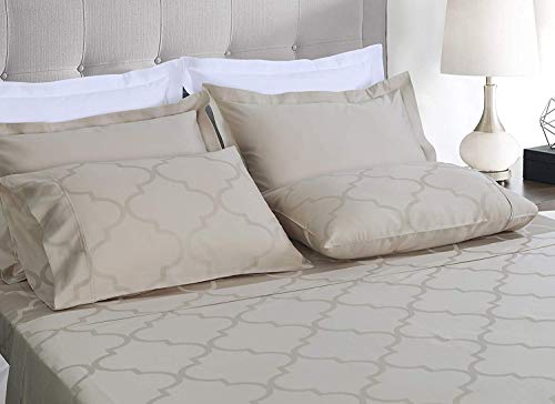 Threadmill Home Linen Single Bed Twin-XL Sheet-Set - Pure Long Staple Cotton, Tradition Jacquard Damask Weave, 3 Piece 300 Thread Count Bedding Set, Soft Beige Sheets with Elasticized Deep Pocket