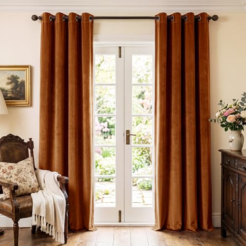 StangH Burnt Orange Velvet Curtains - 96 Inch Long Light Blocking Thermal Insulated Sliding Door Curtains for Living Room Holiday Background Curtains, W20 x L38, 2 Panels
