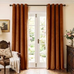 StangH Burnt Orange Velvet Curtains - 96 Inch Long Light Blocking Thermal Insulated Sliding Door Curtains for Living Room Holiday Background Curtains, W20 x L38, 2 Panels