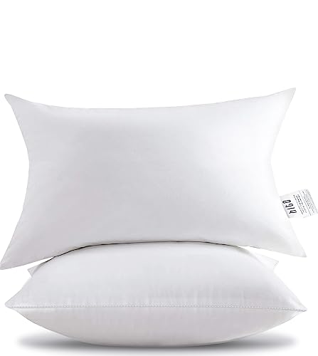HITO 12x20 Pillow Inserts (Set of 2, White)- 100% Cotton Covering Soft Filling Polyester Throw Pillows for Couch Bed Sofa