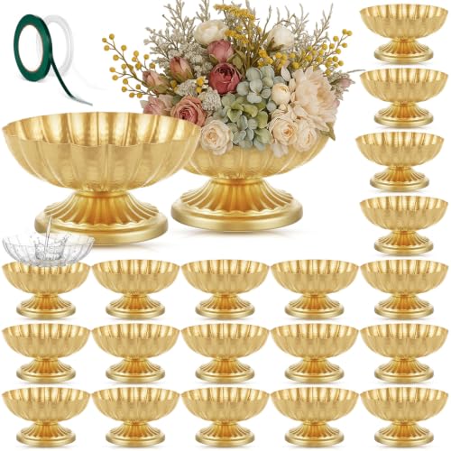 Ninehaoou 20 Pcs Metal Compote Bowl for Centerpiece Flower Holder Small Compote Vase Decorative Indoor Outdoor Flowers Fruits Plant for Valentine's Day Wedding Home Party Decoration (Bright Gold)