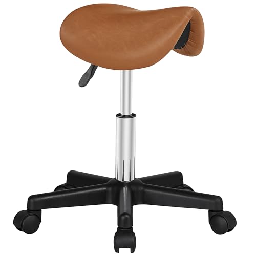 Yaheetech Rolling Saddle Stool Ergonomic Adjustable Salon Chair Retro Brown