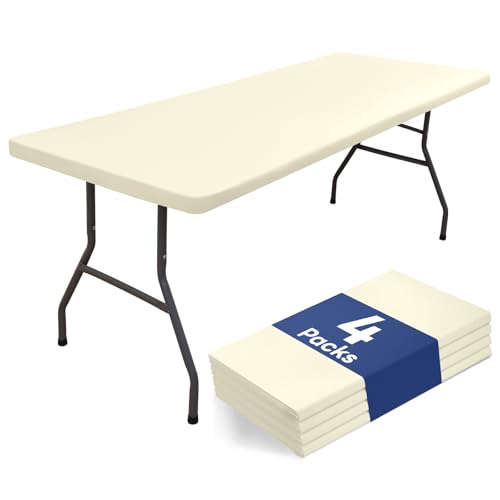 "Homing 4 Packs 4 Foot Rectangle Table Cloth, Waterproof Polyester Elastic Fitted Tablecloth, Washable Table Cover for Picnic, Camping, Outdoor (Cream Yellow, 30"" x 48"")"