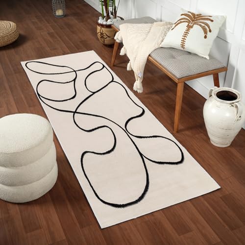 Surya Livabliss Lylou Spokane Abstract Runner Rug 80x220 cm, Modern Marble Design, Soft Luxurious Medium Pile, Easy Care, Ivory Black
