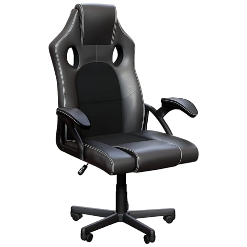 Vida Designs Coma High-Back Gaming Chair Leather With Breathable Mesh Ergonomic Swivel Computer Racing Gamer Desk Chair For Home Office With Wheels (Black) (UKFR Certified)