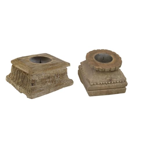 Home ESPRIT Candle Holder Natural Wood 25 x 25 x 12 cm (2 Units)