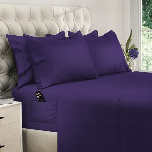 DREAMCARE Queen Sheet Set ??? 6 pcs Cooling Bed Sheets ??? up to 21??? Deep Pocket Queen Sheets Set - 2500 Supreme Collection ??? Extra Soft 100% Brushed Microfiber Hotel Luxury with Side Pocket - Purple