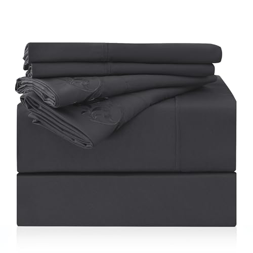 "LONAVA Twin Size Sheet Set - 4 Piece Hotel Luxury Wrinkle-Free Microfiber Sheet, Oeko-TEX Certified, Breathable & Elastic, 16"" Deep Pockets, Dark Gray"