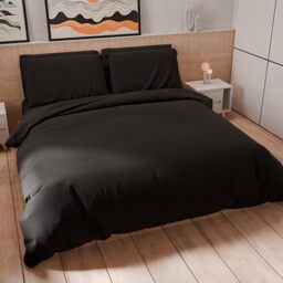 PETTI Artigiani Italiani - Double Duvet Cover Set 240 x 220 cm (2 Pillowcases 50 x 80 cm Included), Soft Microfibre Duvet Cover Set, Plain Black