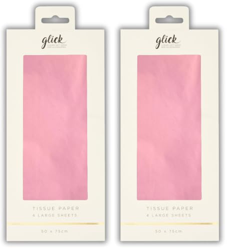 Glick Four Sheets of Light Pink Tissue Paper, Each Sheet 750mm x 500mm When Opened, Tissue Paper Pale Baby Pink, for use in Gift Wrapping & Other Arts and Crafts (Pack of 2)