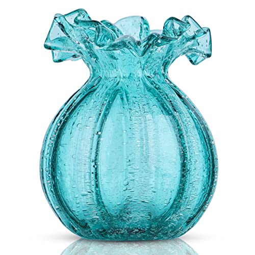 Blown Glass vase, Green Art Glass vase, Modern Art vase for Living Room, Kitchen, Wedding, Dining Table Center Table Decoration Flowers