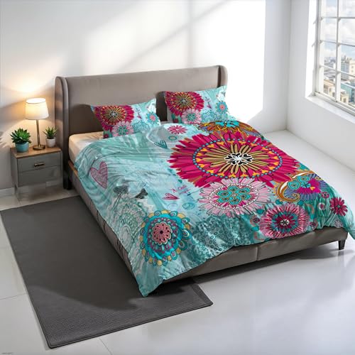 KIO655 KIO655 Digital Print Duvet Cover Set, 100% Cotton, Made in Italy, Double Bed Duvet Cover Set 250 x 200 cm+2 Pillowcases 50 x 80 cm