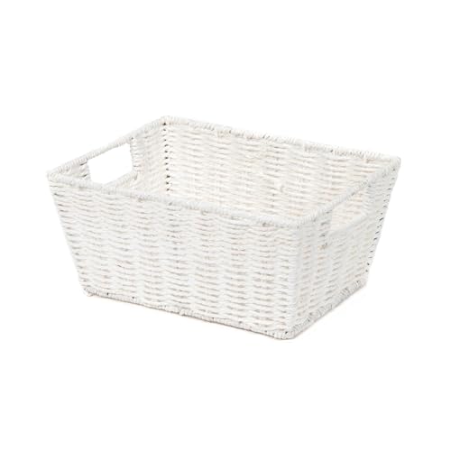 Compactor Etna Storage Basket, Hand-Woven Paper Shelf Basket with 2 Handles, Ideal Hamper for Toy Storage, Office Organisation and Bathroom Storage, Metal Frame, White