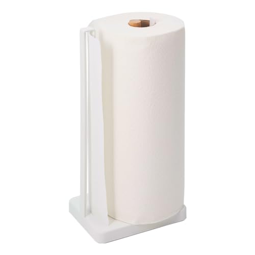Yamazaki 3259 TOSCA Paper Towel Holder, white, Steel/Wood, Minimalist, 15.5 x 11.5 x 31 cm