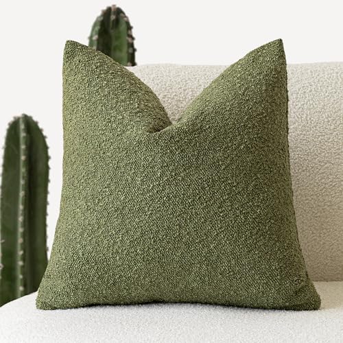 Foindtower Decorative Textured Boucle Throw Pillow Covers Accent Solid Pillow Cases Neutral Soft Cozy Couch Cushion Case for Chair Sofa Bedroom Living Room Home Decor 16x16 Inch,1PC,Forest Green