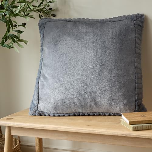 Catherine Lansfield Velvet And Faux Fur Filled Cushion 55x55cm Charcoal