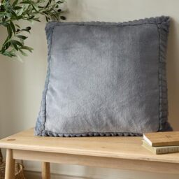 Catherine Lansfield Velvet and Faux Fur Soft Touch 55x55cm Cushion Charcoal Grey
