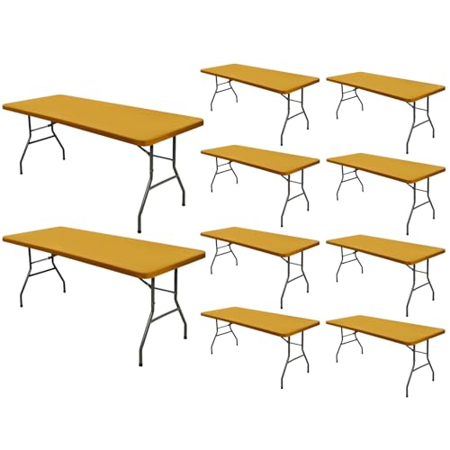 "10 Pack 6 Foot Picnic Table Cover Fitted Outdoor Tablecloth for Rectangle Tables Elastic Waterproof Stretch Washable Patio Folding Table Cloth for Camping Banquet and Parties (Mustard,30"" x 72"")"