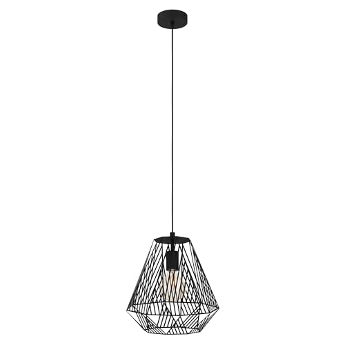 Eglo Pendant Lighting Stype, Ceiling Light Fitting Made of Black Metal, Hanging lamp for Dining and Living Room, E27 Socket