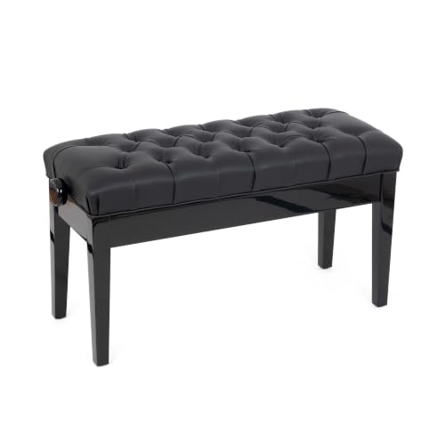 Musisca HY503 adjustable duet concert piano stool in black gloss with black, capitone style, faux leather upholstery