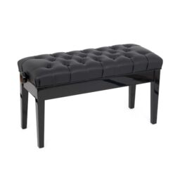 Musisca HY503 adjustable duet concert piano stool in black gloss with black, capitone style, faux leather upholstery