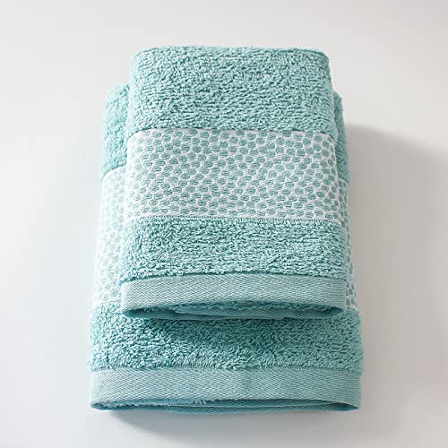Jenny Sesal Miriam Set 1+1 Jacquard Towels with Frill, Set of Two Bath Towels Face and Guest Size: Face: 50 x 100 cm, Guest 38 x 58 cm, Soft to the Touch (Green)