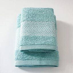 Jenny Sesal Miriam Set 1+1 Jacquard Towels with Frill, Set of Two Bath Towels Face and Guest Size: Face: 50 x 100 cm, Guest 38 x 58 cm, Soft to the Touch (Green)