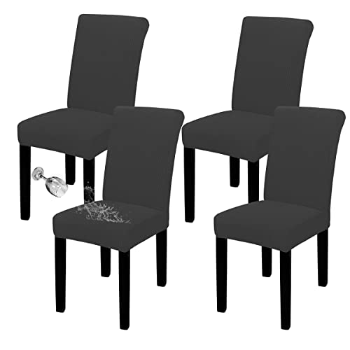 Easy-Going 100% Waterproof Dining Room Chair Cover Set of 4, Stretch Jacquard Parson Chair Slipcover Removable Washable Chair Protector for Home, Restaurant, Banquet (XLarge, Dark Gray)