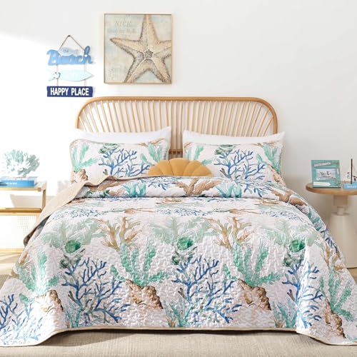 Xruibed Coastal Quilt Set King Size Green Bedspread Beach Quilt Coverlet