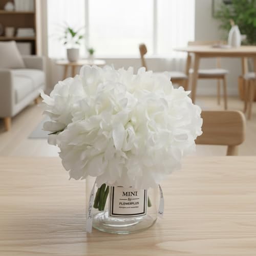 LADADA Artificial White Peony and Glass vase Decoration, Glass Bottle Set,Suitable for Living Room, Dining Table, Wedding, and Other Home Decoration