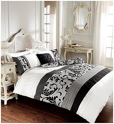 Gaveno Cavailia Signature Collection SCROLL Duvet Set with Duvet Cover and Pillow Case, Polyester-Cotton, Black, Double