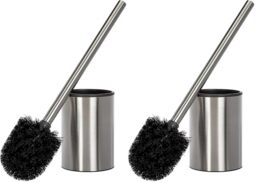 TATAY Toilet Brush - Stainless Steel - Satin Metal Finish - Includes Inner Bucket - Modern & Easy-Clean Design - Maintains Bathroom Hygiene - Toilet Brush with Holder - 9 x 9 x 37 cm (Pack of 2)