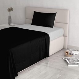Italian Bed Linen Natural Color Bed Set (Flat 180x300, Fitted Sheet 120x200cm+Pillowcase 52x82cm), Petrol Bottle Green, 100% Cotton, Black/Light Gray, SMALL DOUBLE