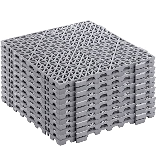 SOUJOY 12 Pieces Modular Interlocking Cushion, 30 x 30 cm Rubber Drainage Mat with Holes, Non-Slip Splicing Floor Drain Tile Mat for Pool Shower Bathroom Kitchen Patio Balcony Yard Pet Area