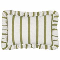 furn. Wylder Connie Feather Filled Cushion – Striped Ruffle Linen Textured Decorative Pillow (Olive – 35x50cm)