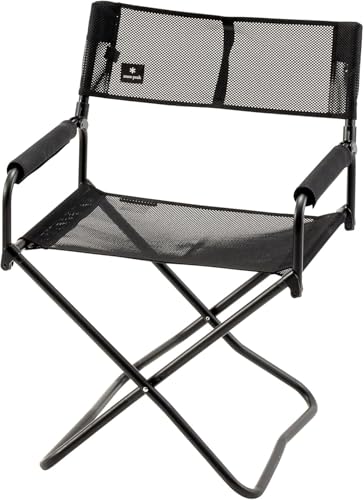 Snow Peak Mesh Folding Camp Chair, Black, foldable aluminium camping chair with carry handle, for camping & outdoors