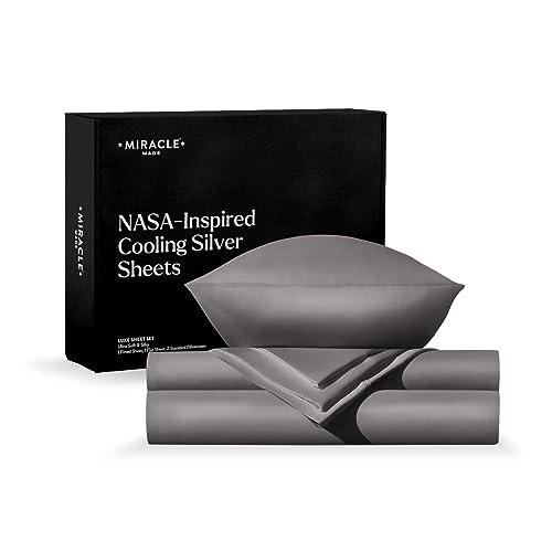 Miracle Made Newly Improved Extra Luxe Cool IT True Grip Fitted Bed Sheet - Silver Grey,King - 4 Piece Silver Infused - 300-Thread-Count Fabric - Fitted Sheet King