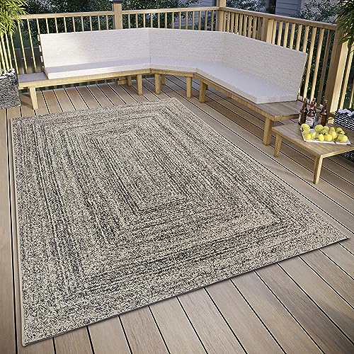ELLE Decoration Jules Indoor & Outdoor Rug - Design Flat Weave Mottled Outdoor Rug, Weatherproof & UV-Resistant Outdoor Rug for Living Room, Balcony, Patio, Garden - Black Cream, 160 x 230 cm