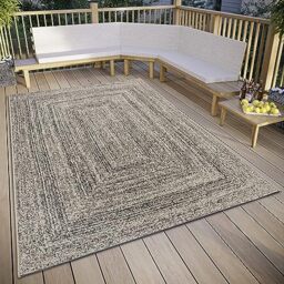 ELLE Decoration Jules Indoor & Outdoor Rug - Design Flat Weave Mottled Outdoor Rug, Weatherproof & UV-Resistant Outdoor Rug for Living Room, Balcony, Patio, Garden - Black Cream, 160 x 230 cm