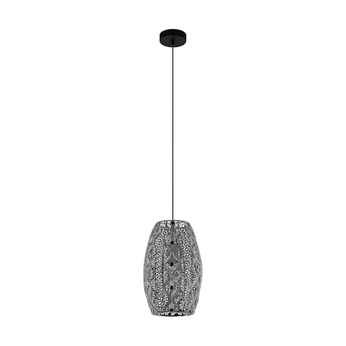 EGLO Riyadh Pendant Light, 1 Bulb Vintage Oriental Boho Pendant Light Made of Steel in Black, Antique Black, Dining Table Lamp, Living Room Lamp Hanging with E27 Socket