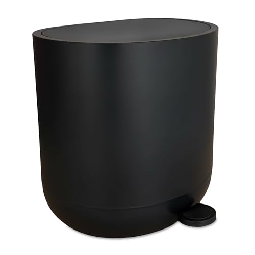 Relaxdays 7L Matte Black Pedal Bin with Soft Close Lid, Removable Inner Bucket, 26x26x23cm Bathroom Cosmetic Bin
