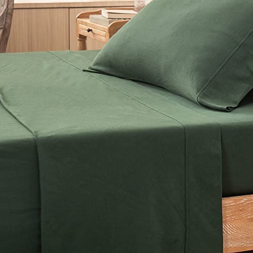 PURE ERA Jersey Knit Flat Sheet 100% T-Shirt Cotton Super Soft Comfy Breathable (1-Pack, King, Forest Green)