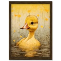 Artery8 Yellow Duckling Kids Bedroom Baby Nursery Calm Elegant Artwork Framed Wall Art Print A4