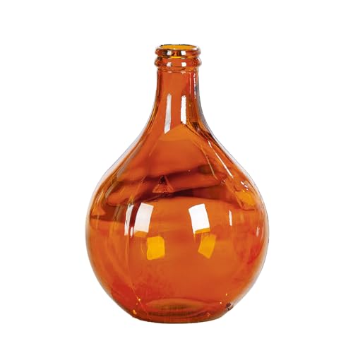 GILDE Cordoba Glass Vase, Round, Glossy, Orange, Height 43 cm x Diameter 29 cm, with Pattern, Waterproof Flower Vase