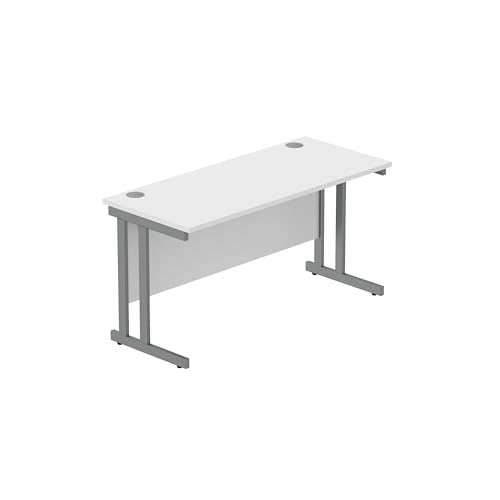 Office Hippo Heavy Duty Rectangular Cantilever PC Desk, Table, Home, Integrated Cable Ports, 5 Yr Wty, Graphite Frame, Arctic White