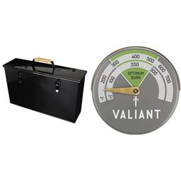 Valiant Fireside Metal Ash Carrier, Black, 45cm x 26cm x 12cm & FIR116 Magnetic Stove Thermometer, Aluminum, Green, 63mm