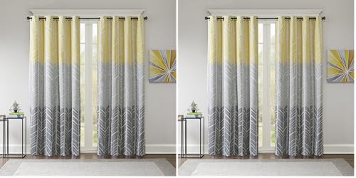 Intelligent Design Adel Blackout Curtain for Bedroom, Casual Single Window Panel for Livingroom, Family, Geometric Grommet Room Darkening Black Out Curtain, Single Panel Only, 50x84, Yellow