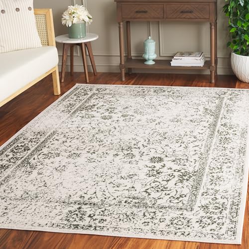 Safavieh Distressed Rug for Living Room, Dining Room, Bedroom - Adirondack Collection, Short Pile, in Ivory and Green, 122 X 183 cm