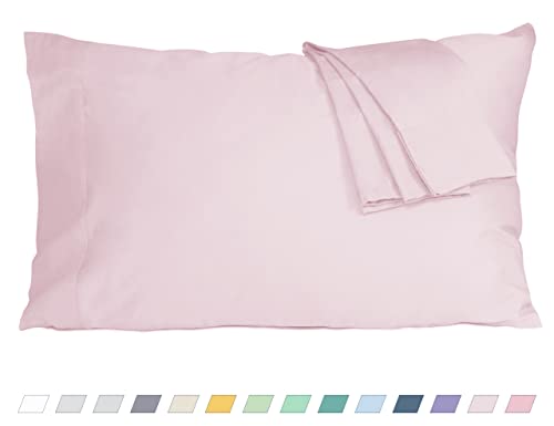 HOMTEC Pillow Cases, King Size Cotton Percale Weave Pillowcases, Pre-Shrunk Breathable and Hypoallergenic Pillowcases, Set of 2 (2 Piece King 20 Inch x 40 Inch, Light Pink)