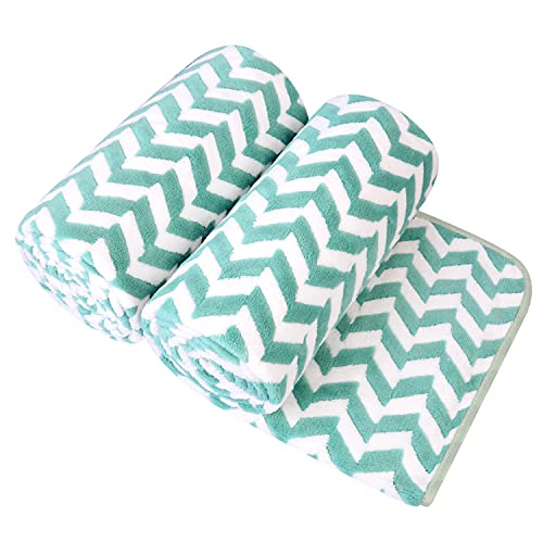 "JML Microfiber Bath Towels, 2 Pack 30"" x 60"", Oversized Large Bath Towel, Soft, Super Absorbent, Fast Drying, Multipurpose for Sauna, Shower, Gym, Pool, Hair Wrap, Sport, Fitness, Yoga, Chevron Green"